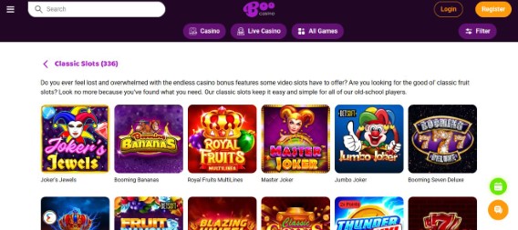 Explore classic slot games at Boo Casino
